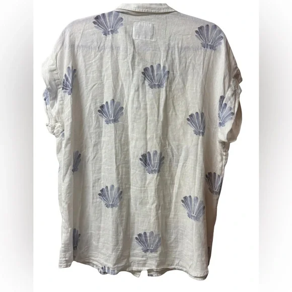 Rails Jamie Blue Seashells Button Down Short Sleeve Linen Shirt Size XL - Picture 6 of 10